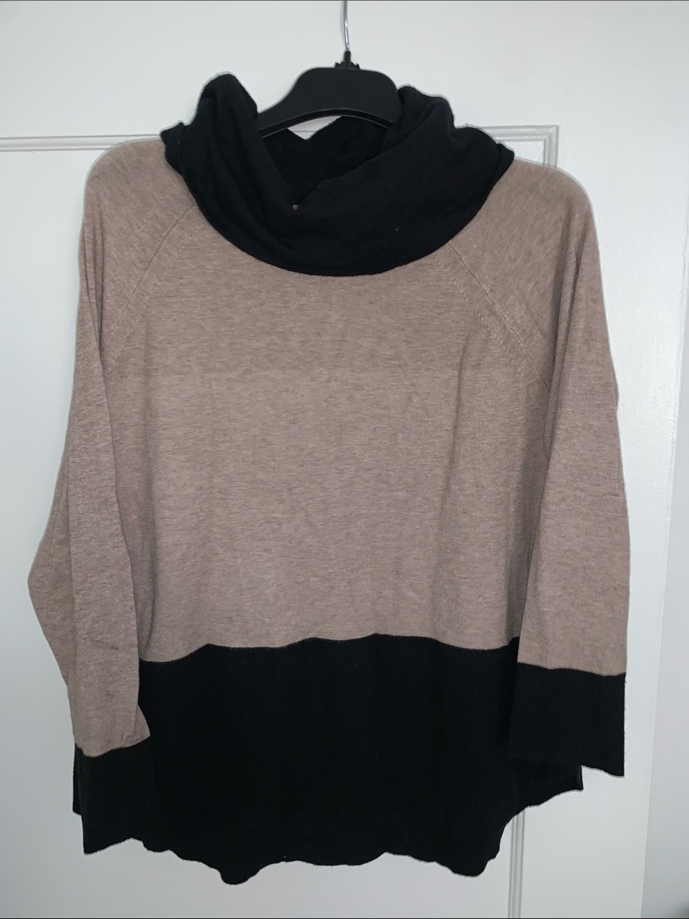 Cowl Neck Colorblock Sweater in Beige and Black